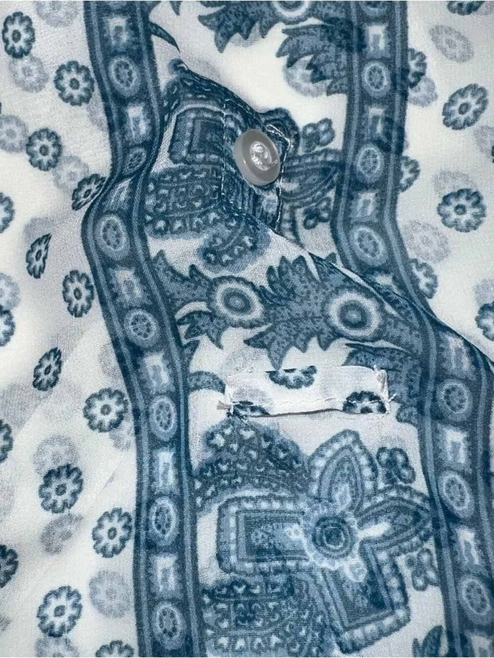 Free People Blue and White Printed Boho Sheer Long Sleeve Blouse Sz XS - Picture 8 of 14